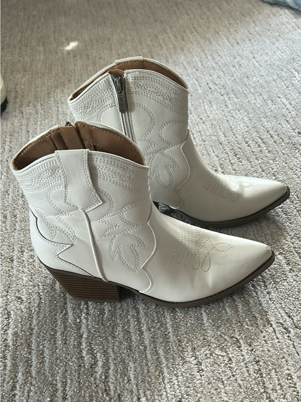 Target White Women's Western Ankle Booties with Block Heel